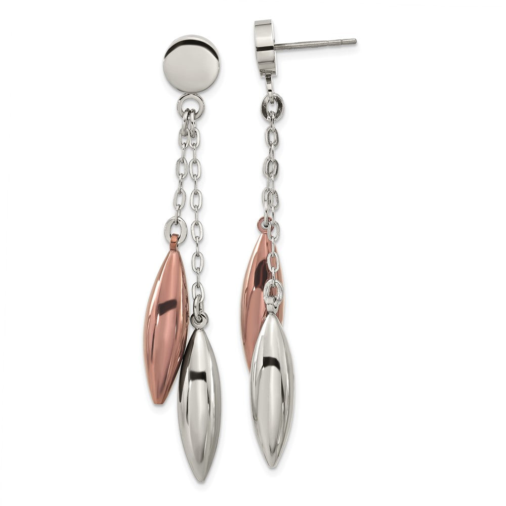 Stainless Steel Brown IP-plated Dangle Post Earrings, 62.6 x 6.4 mm