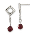 Stainless Steel Red Crystal Post Dangle Earrings, 28.4 x 10.8 mm