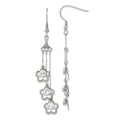 Stainless Steel w/ CZ Flower Dangle Earrings, 75 x 11 mm