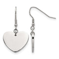Chisel Stainless Steel Polished Heart Dangle Shepherd Hook Earrings, 33 x 20 mm