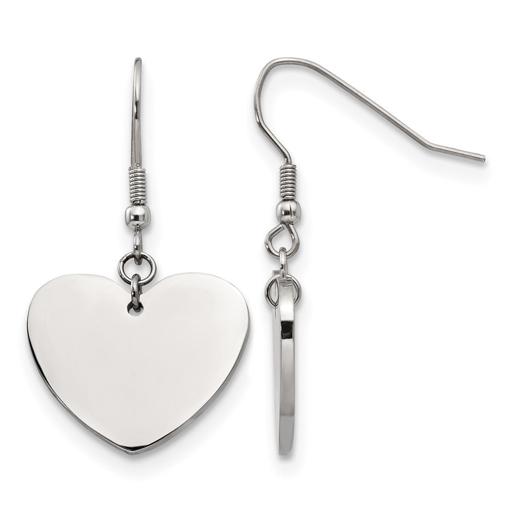 Chisel Stainless Steel Polished Heart Dangle Shepherd Hook Earrings, 33 x 20 mm