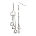Chisel Stainless Steel Polished Hearts Dangle Shepherd Hook Earrings, 74 x 15 mm