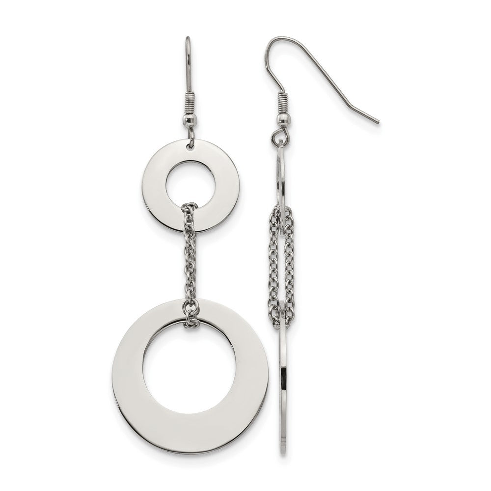 Chisel Stainless Steel Polished Circles Dangle Shepherd Hook Earrings, 65 x 25 mm