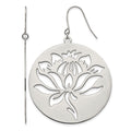 Chisel Stainless Steel Polished Flower Cut out Dangle Shepherd Hook Earrings, 68 x 50 mm