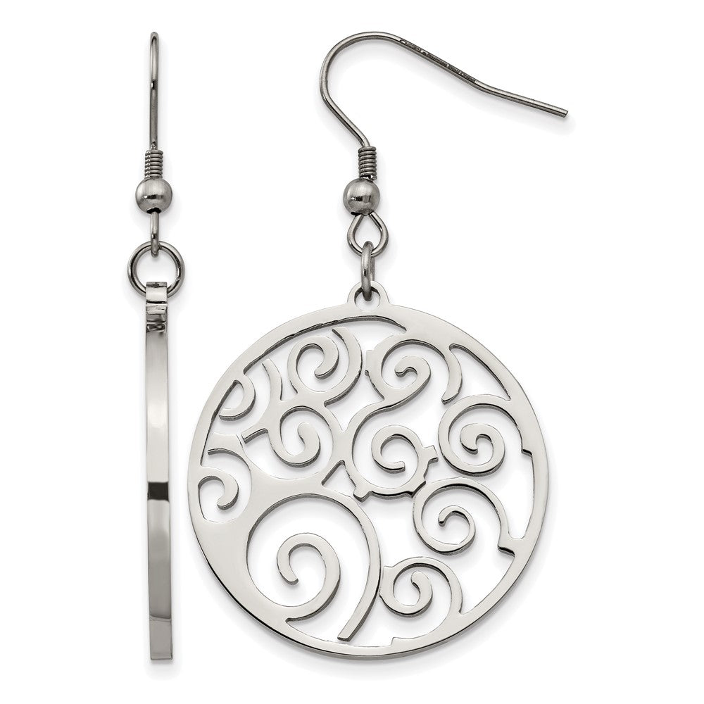 Chisel Stainless Steel Polished Fancy Swirl Cut out Dangle Shepherd Hook Earrings, 49 x 30 mm