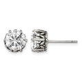 Chisel Stainless Steel Antiqued and Polished Round CZ Post Earrings, 9 x 9 mm