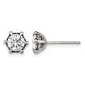 Chisel Stainless Steel Antiqued and Polished CZ Post Earrings, 8 x 8 mm, 2 g