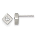 Chisel Stainless Steel Brushed with CZ Diamond-shaped Post Earrings, 6 x 6 mm