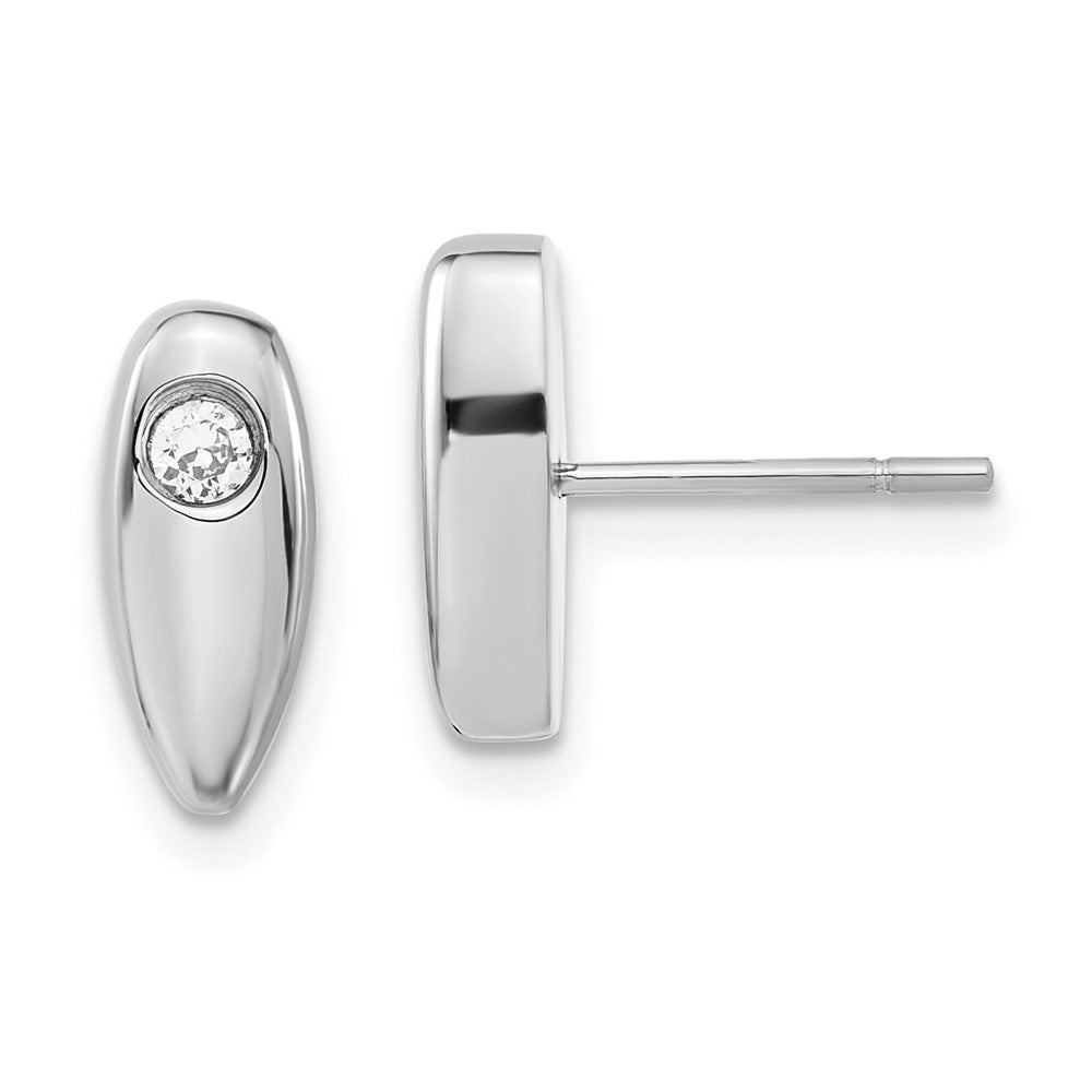 Stainless Steel Polished w/ CZ Post Earrings, 11.9 x 5 mm
