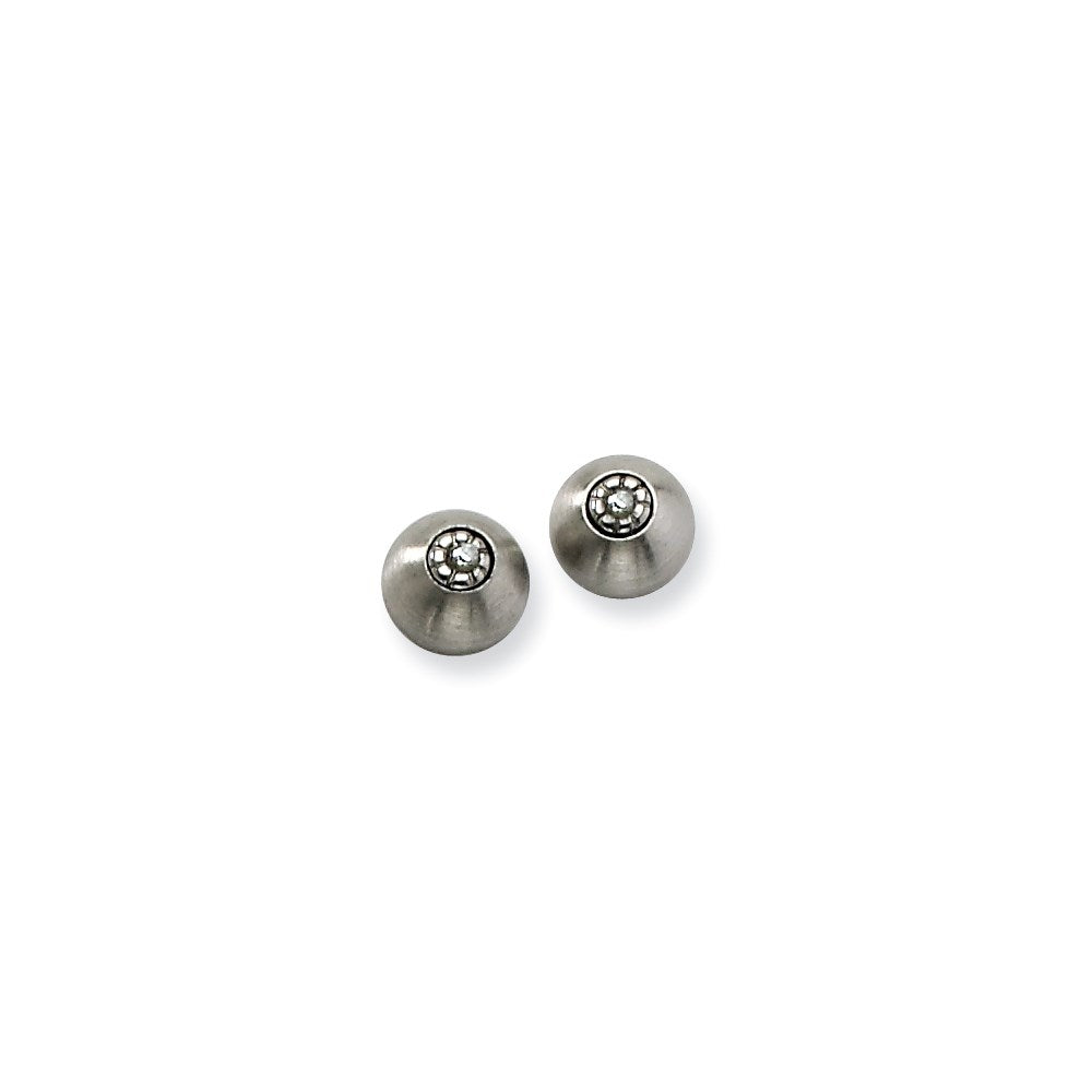 Stainless Steel Brushed w/ CZ Post Earrings, 7 x 7 mm