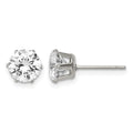 Chisel Stainless Steel Polished 7mm Round CZ Stud Post Earrings, 8 x 8 mm