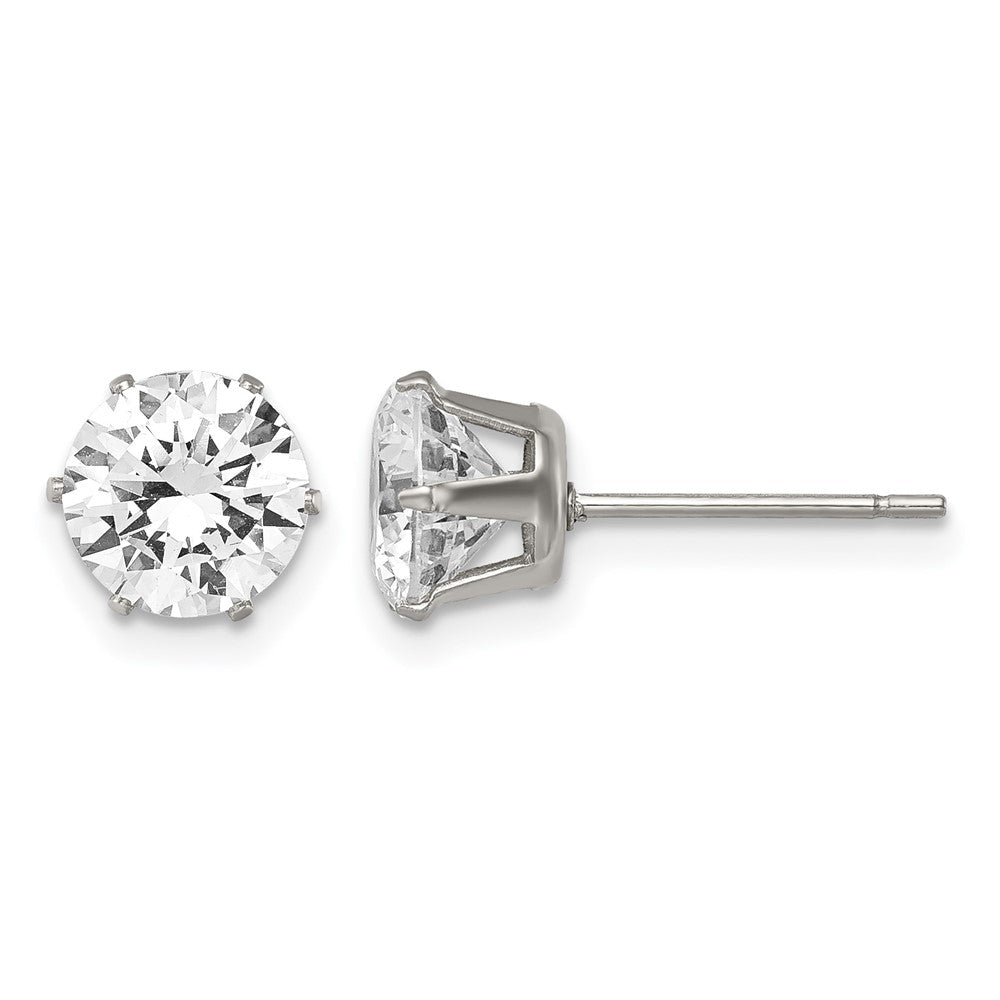 Chisel Stainless Steel Polished 7mm Round CZ Stud Post Earrings, 8 x 8 mm