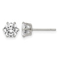 Chisel Stainless Steel Polished 6mm Round CZ Stud Post Earrings, 7 x 7 mm