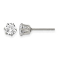 Chisel Stainless Steel Polished 5mm Round CZ Stud Post Earrings, 6 x 6 mm
