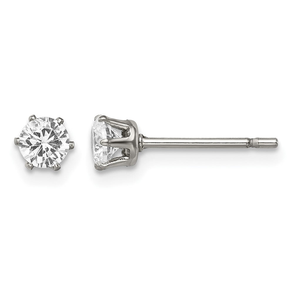 Chisel Stainless Steel Polished 4mm Round CZ Stud Post Earrings, 5 x 5 mm