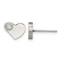 Chisel Stainless Steel Polished with CZ Heart Post Earrings, 8 x 10 mm