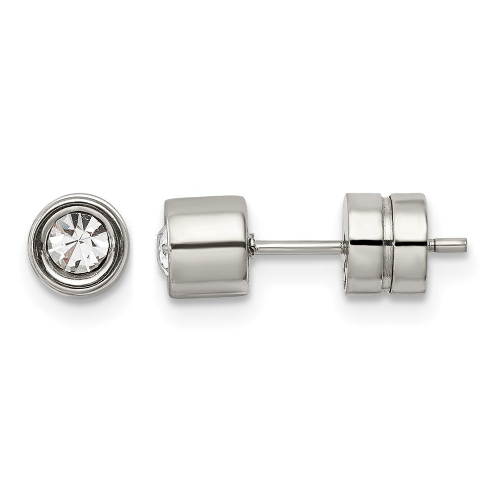 Chisel Stainless Steel Polished CZ Bezel Post Earrings, 5 x 5 mm