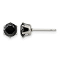 Chisel Stainless Steel Polished 6mm Black Round CZ Stud Post Earrings, 7 x 7 mm