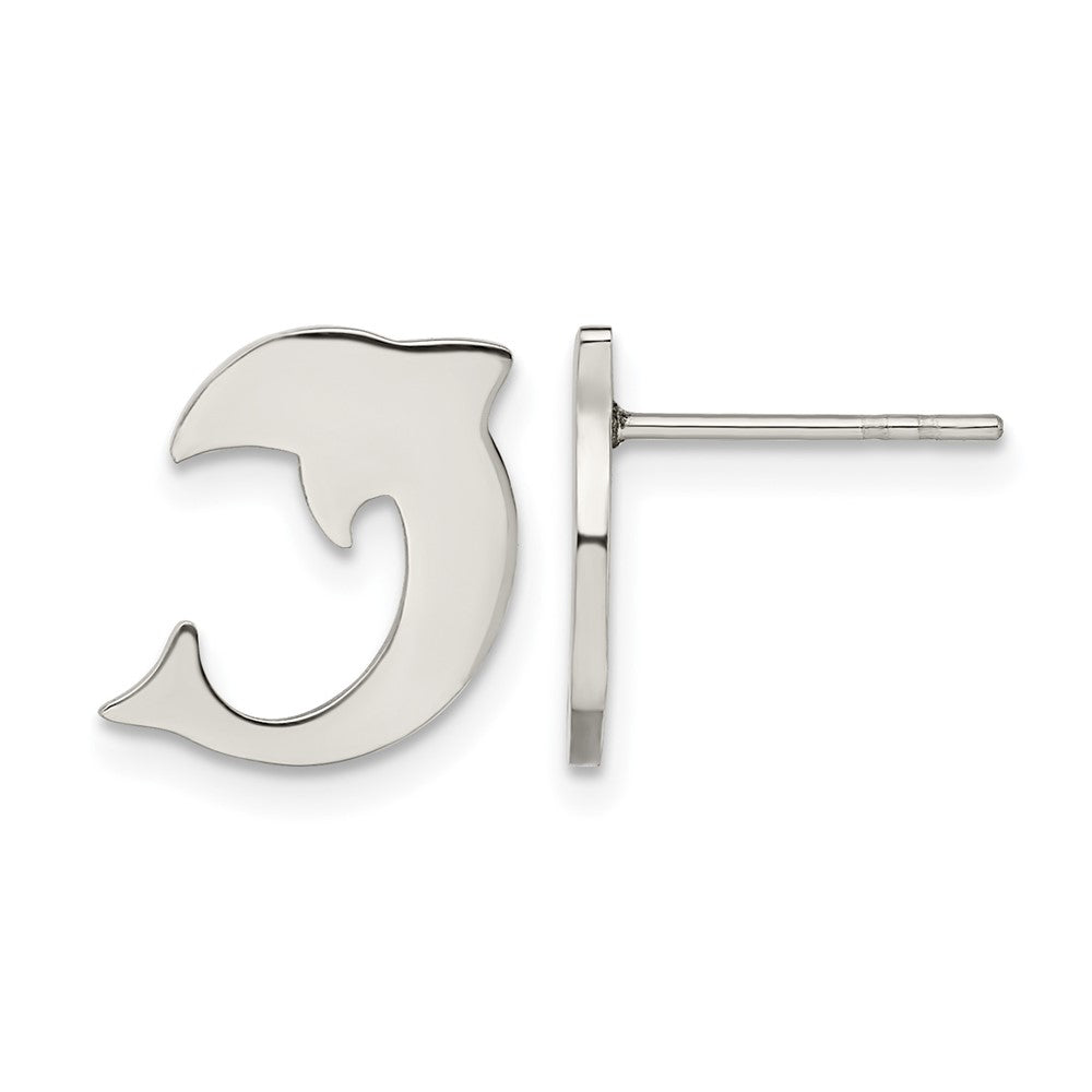Chisel stainless Steel Polished Dolphin Post Earrings, 9 x 8 mm