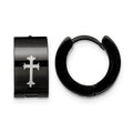 Chisel Stainless Steel Black IP-plated 7mm Hinged Hoop with Cross Earrings, 9 x 13.5 mm