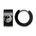 Chisel Stainless Steel Polished Black IP-plated 7mm Hinged Hoop w/Yin Yang Earrings, 12 x 14 mm