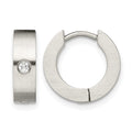 Chisel Stainless Steel Brushed with CZ 4mm Hinged Hoop Earrings, 9 x 14 mm