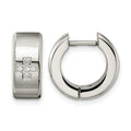 Chisel Stainless Steel Brushed and Polished with CZ 6mm Hinged Hoop Earrings, 9 x 15 mm