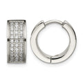 Chisel Stainless Steel Brushed and Polished with CZ 6mm Hinged Hoop Earrings, 10 x 15.5 mm