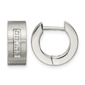 Chisel Stainless Steel Brushed and Polished with CZ 5mm Hinged Hoop Earrings, 9 x 15 mm