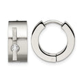 Chisel Stainless Steel Brushed and Polished with CZ 7mm Hinged Hoop Earrings, 10 x 16 mm