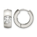 Chisel Stainless Steel Brushed and Polished with CZ Round 7mm Hinged Hoop Earrings, 14 x 16 mm