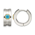 Chisel Stainless Steel Brushed and Polished Yellow IP-plated with Blue CZ Hinged Hoop Earrings, 10 x 16 mm