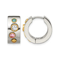 Chisel Stainless Steel Polished Yellow IP-plated with Multicolor CZ 7mm Hinged Hoop Earrings, 10 x 16 mm