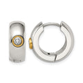 Chisel Stainless Steel Polished Yellow IP-plated with CZ 7mm Hinged Hoop Earrings, 11 x 18 mm