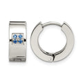 Chisel Stainless Steel Brushed and Polished with Blue CZ 6mm Hinged Hoop Earrings, 9 x 15 mm