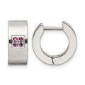 Chisel Stainless Steel Brushed and Polished with Pink CZ 5mm Hinged Hoop Earrings, 9 x 15 mm