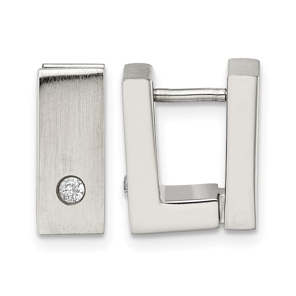 Chisel Stainless Steel Brushed and Polished with CZ 5mm Hinged Square Hoop Earrings, 6 x 10 mm