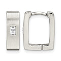 Chisel Stainless Steel Brushed and Polished with CZ 5mm Square Hinged Earrings, 8 x 13 mm
