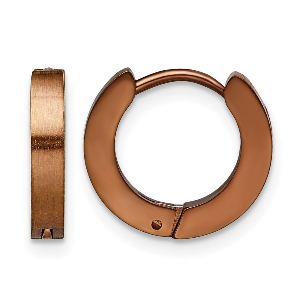 Chisel Stainless Steel Brushed Brown IP-plated 2mm Hinged Hoop Earrings, 10 x 14 mm