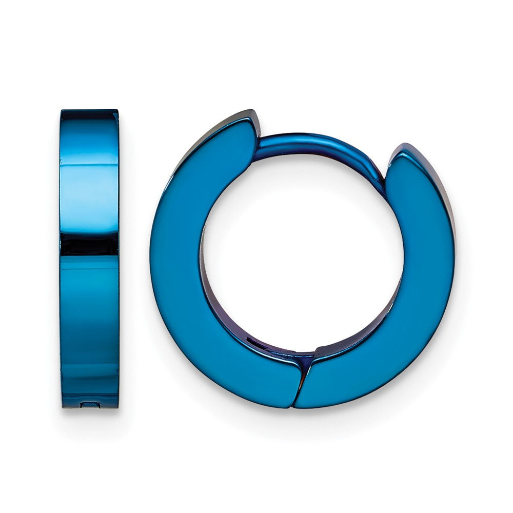 Chisel Stainless Steel Brushed Blue IP-plated 2mm Hinged Hoop Earrings, 9 x 13.5 mm