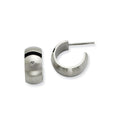 Stainless Steel Brushed Black Rubber w/ CZ Post Hoop Earrings, 12 mm