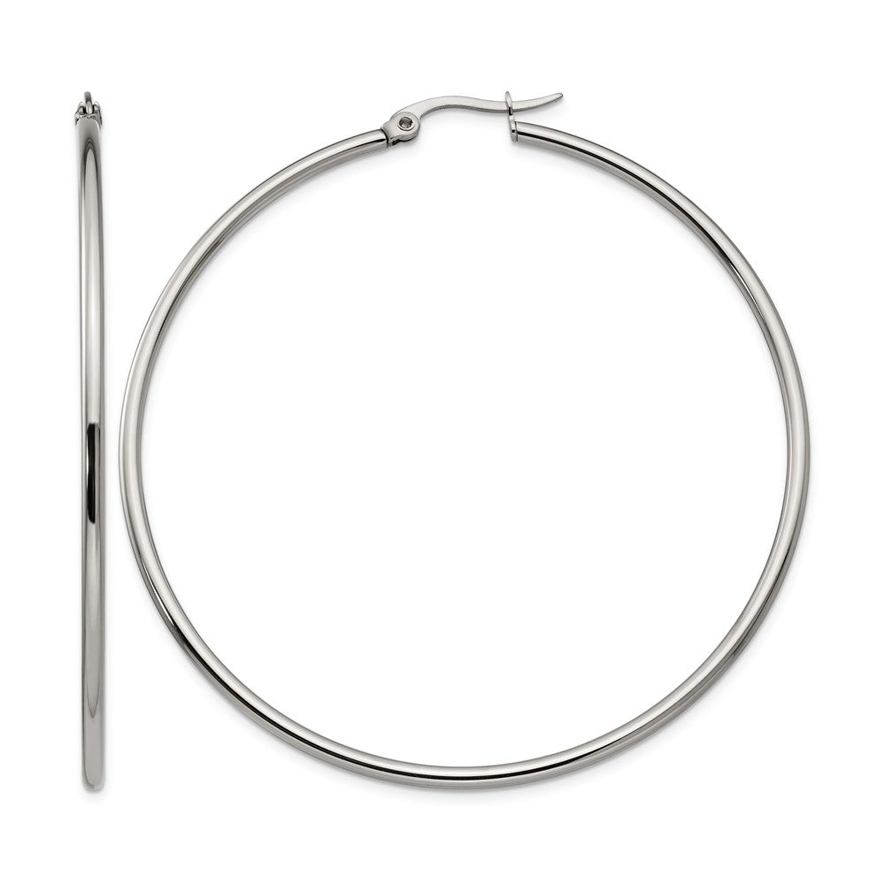 Chisel Stainless Steel Polished 60mm Diameter 2mm Hoop Earrings, 60 x 60 mm