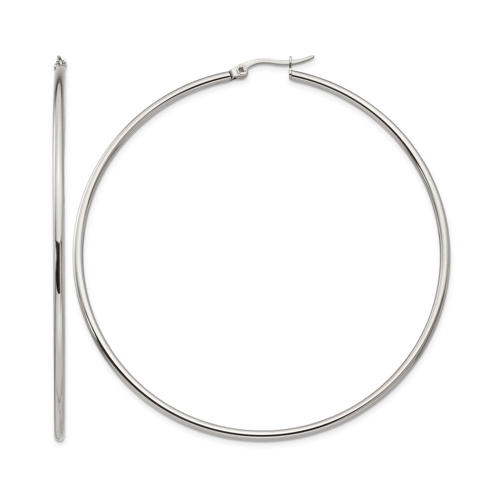 Chisel Stainless Steel Polished 70mm Diameter 2mm Hoop Earrings, 70 x 70 mm