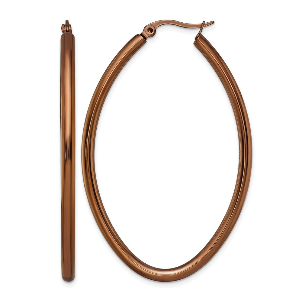 Chisel Stainless Steel Polished Brown IP-plated 55mm Diameter 3mm Oval Hoop Earrings, 55 x 55 mm