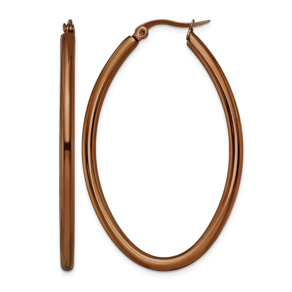 Chisel Stainless Steel Polished Brown IP-plated 50mm Diameter 3mm Oval Hoop Earrings, 47 x 50 mm