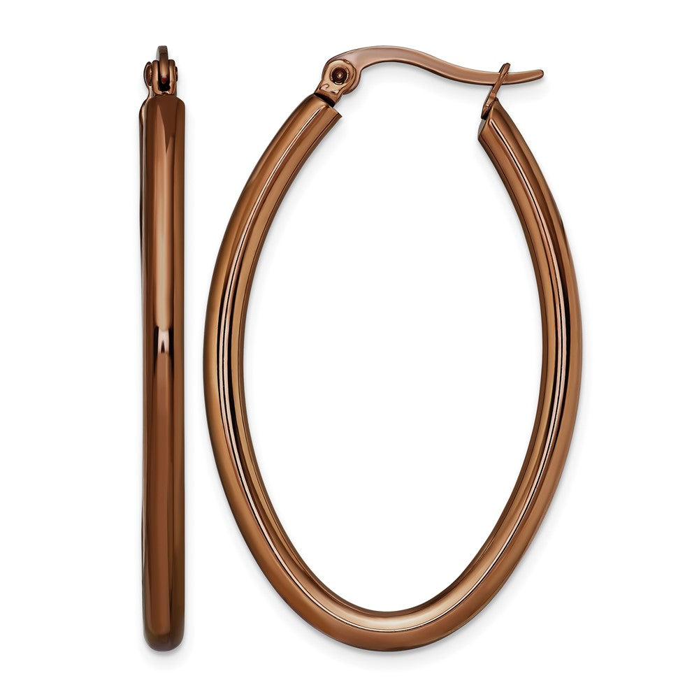 Chisel Stainless Steel Polished Brown IP-plated 40mm Diameter 3mm Oval Hoop Earrings, 38 x 40 mm