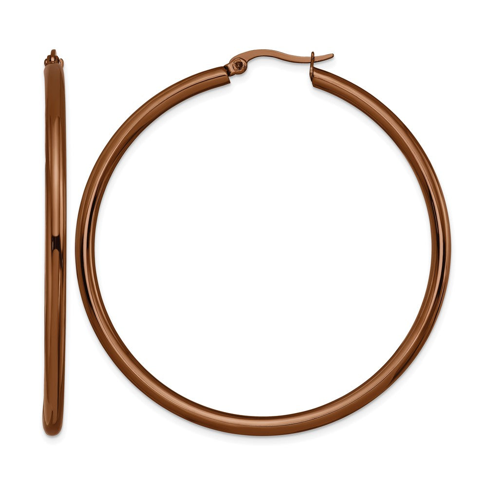 Chisel Stainless Steel Polished Brown IP-plated 47mm Diameter 3mm Hoop Earrings, 52 x 57 mm
