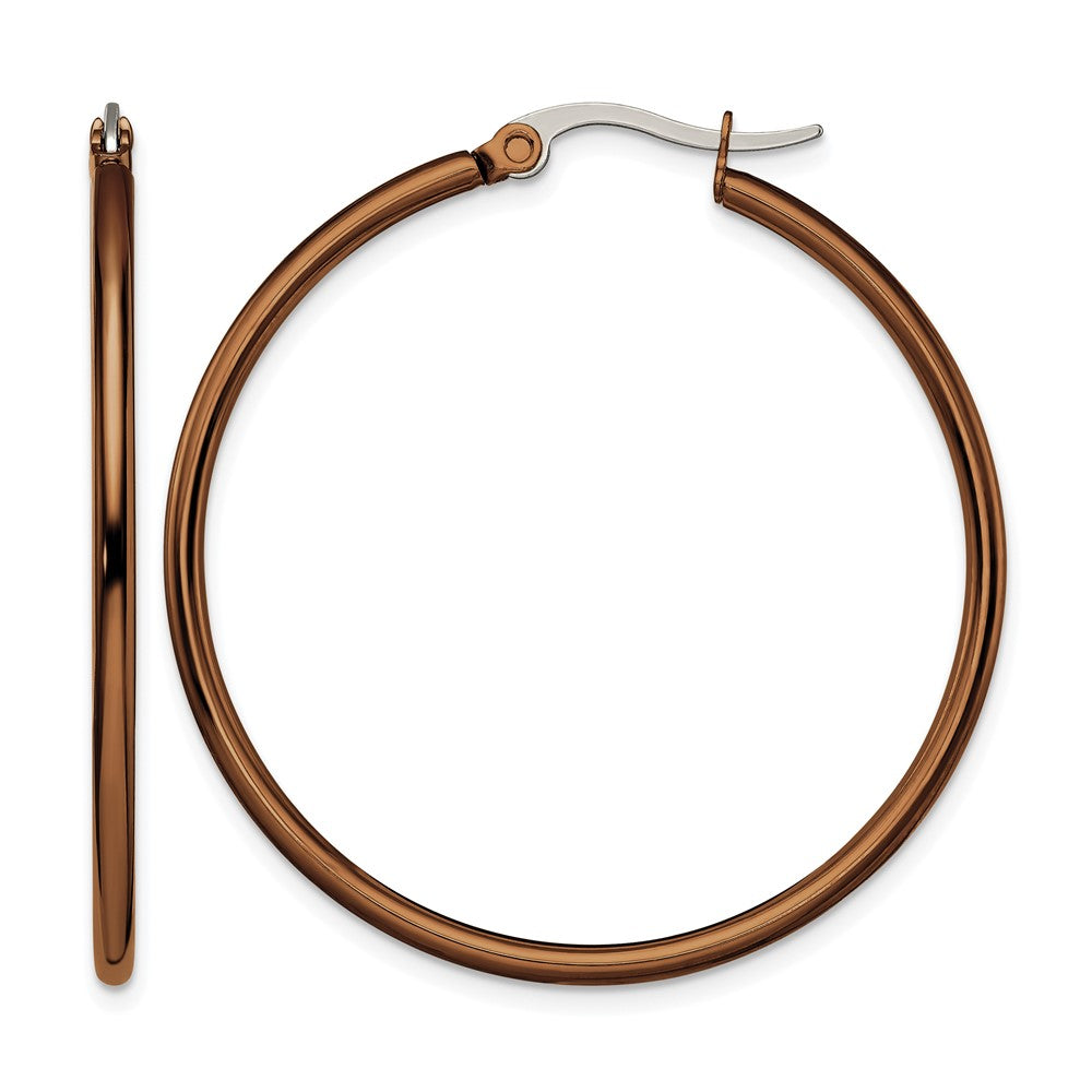 Chisel Stainless Steel Polished Brown IP-plated 40mm Diameter 2mm Hoop Earrings, 35 x 40 mm