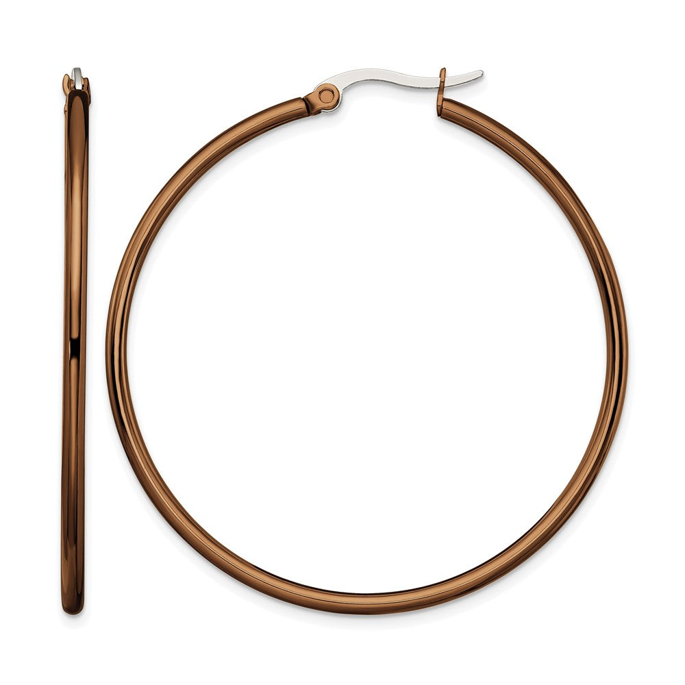 Chisel Stainless Steel Polished Brown IP-plated 48mm Diameter 2mm Hoop Earrings, 43 x 48 mm