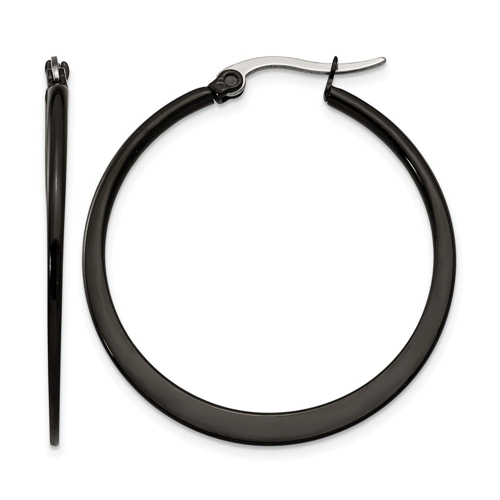 Chisel Stainless Steel Polished Black IP-plated 34mm Diameter 2mm Hoop Earrings, 35 x 34 mm